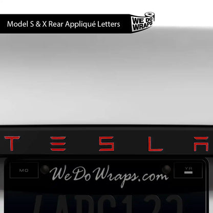 3M Gloss Dragon Fire Red Tesla Emblem Decals (Front + Back) | Model X