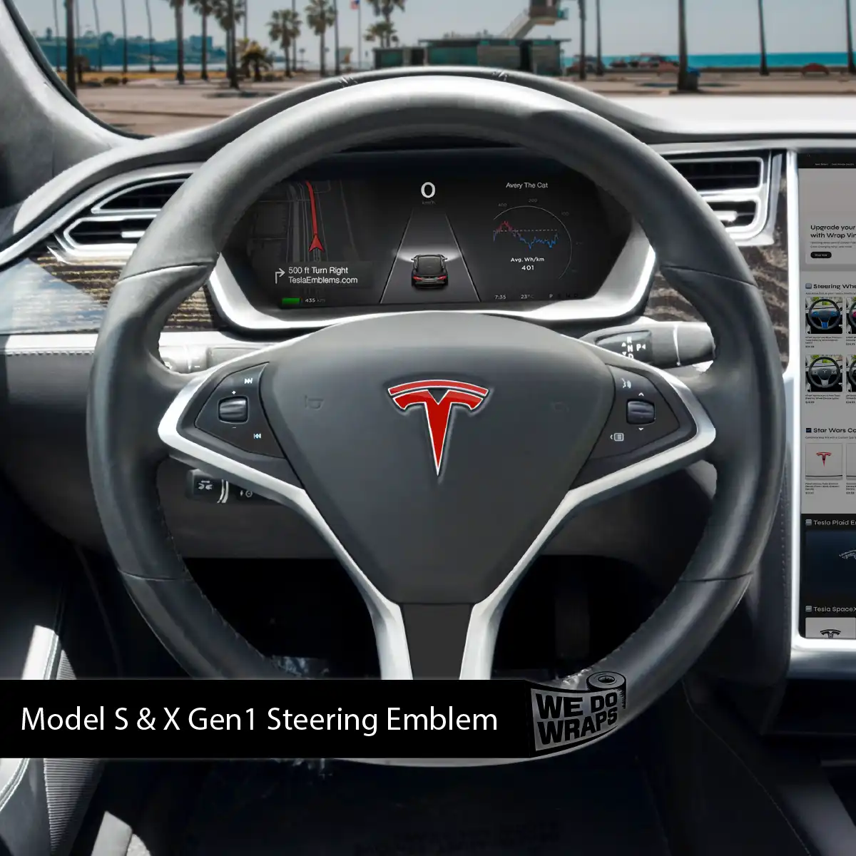 3M Gloss Dragon Fire Red Tesla Steering Wheel Wrap | Model S