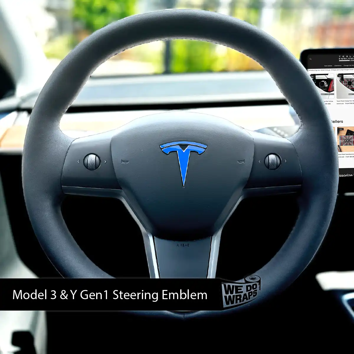 3M Gloss Fire Blue Tesla Steering Wheel Wrap | M3 2017-Jan 2024