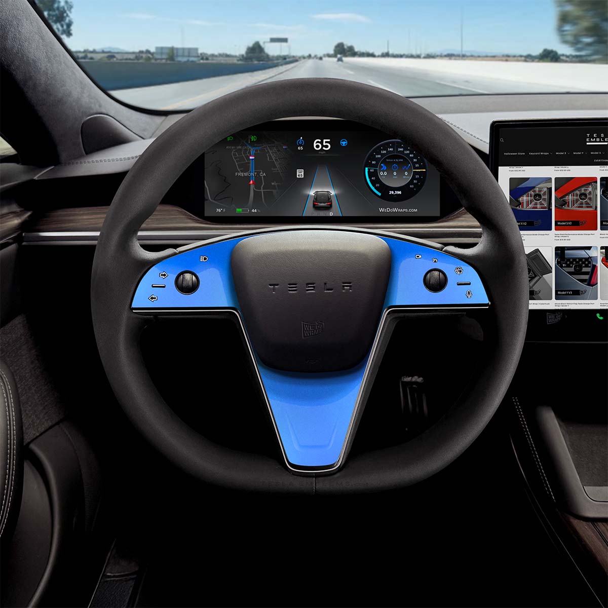 3M Gloss Fire Blue Tesla Steering Wheel Trim Decal Kit (3pcs) | Model S ’21-26