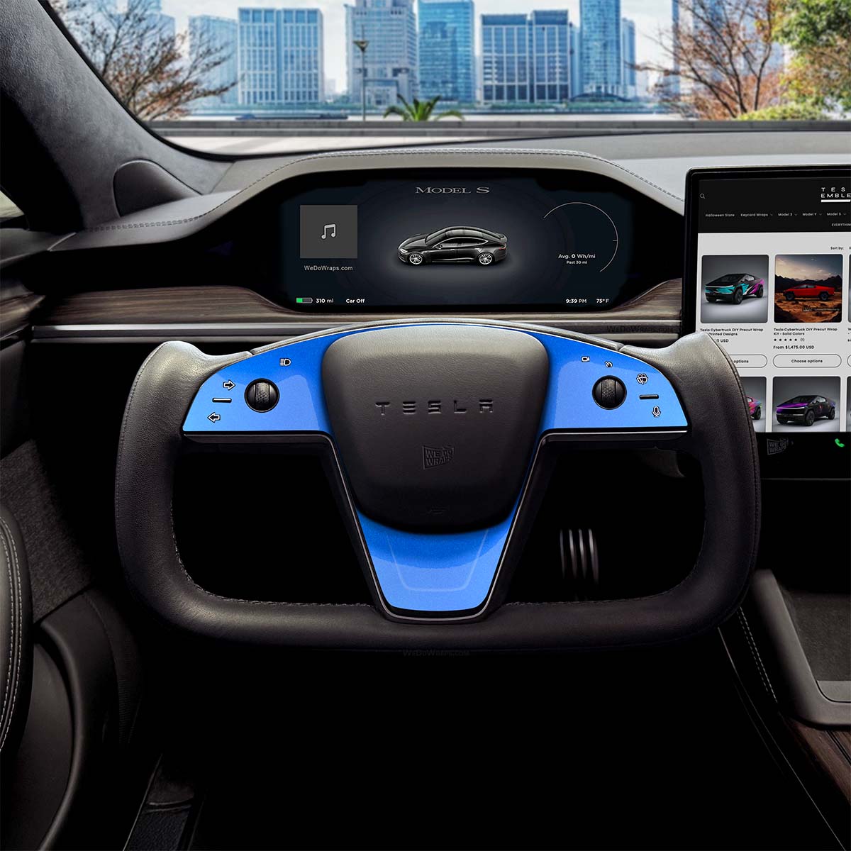 3M Gloss Fire Blue Tesla Steering Wheel Trim Decal Kit (3pcs) | Model S ’21-26