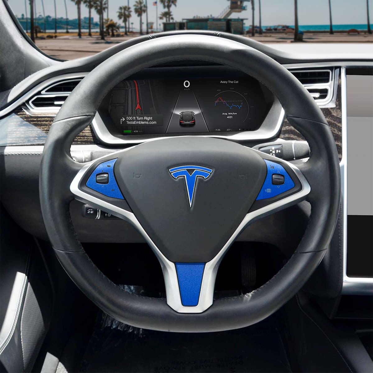 3M Gloss Fire Blue Tesla Steering Wheel Wrap | Model S