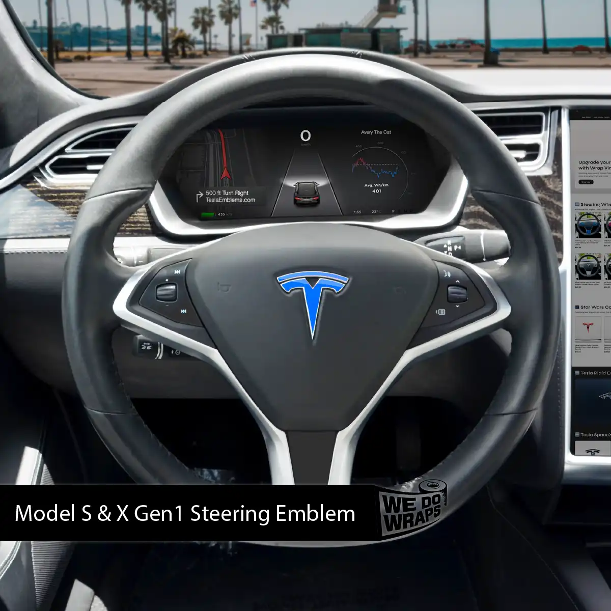 3M Gloss Fire Blue Tesla Steering Wheel Wrap | Model S