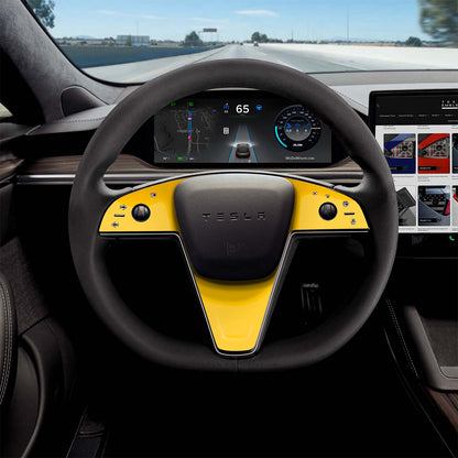 3M Gloss Sunflower Yellow Tesla Steering Wheel Trim Decal Kit (3pcs) | Model X ’21-26