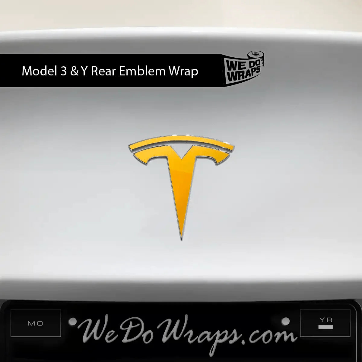 3M Gloss Sunflower Yellow Tesla Emblem Decals (Front + Back) | Model 3