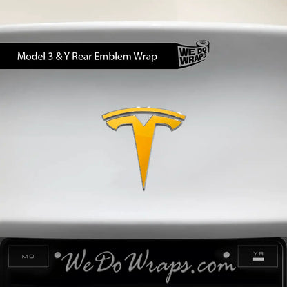 3M Gloss Sunflower Yellow Tesla Emblem Decals (Front + Back) | Model 3