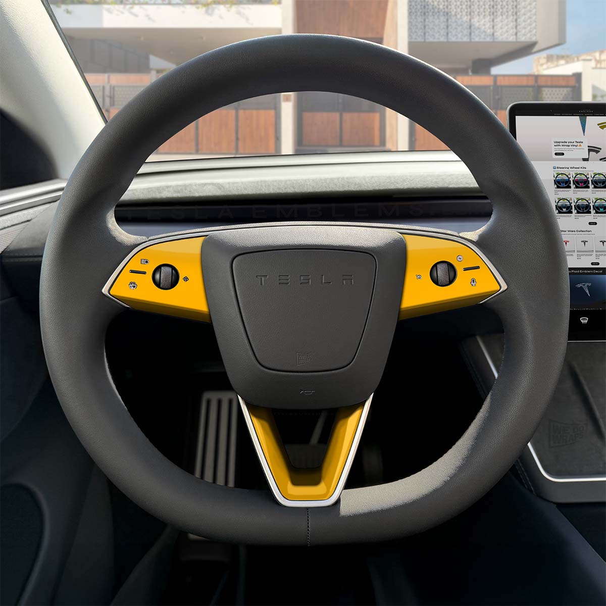 3M Gloss Sunflower Yellow Tesla Steering Wheel Trim Decal Kit (3pcs) | Model 3
