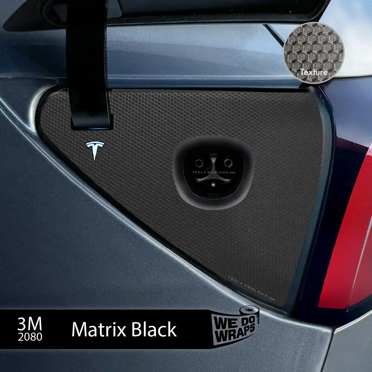 3M Matrix Black Tesla Charge Port Wrap | Model 3