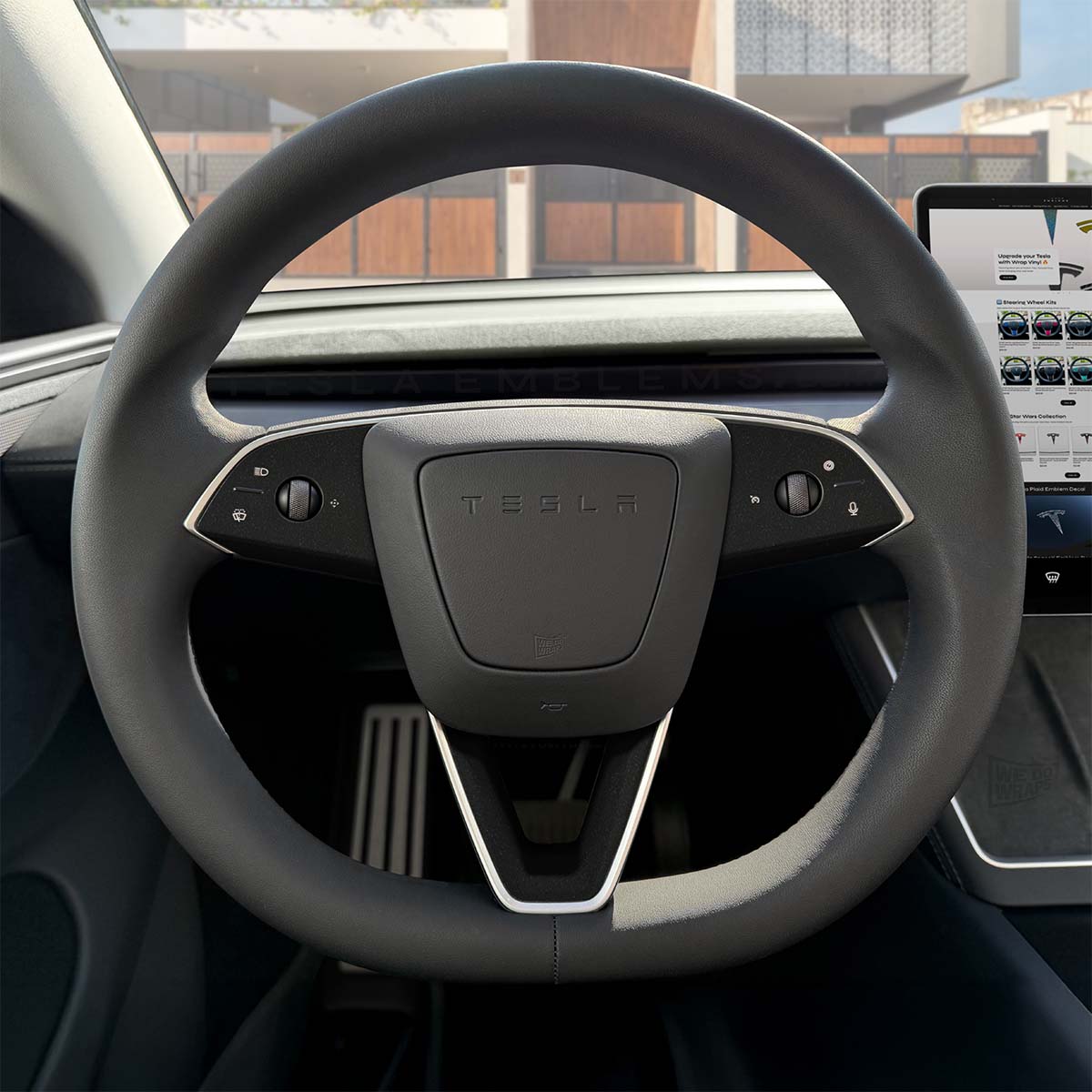 3M Matte Black Metallic Tesla Steering Wheel Decals (3pcs) | Model 3