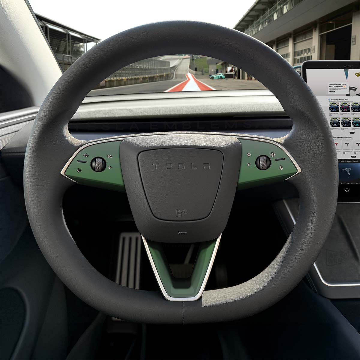 3M Matte Military Green Tesla Steering Wheel Trim Decal Kit (3pcs) | Model 3