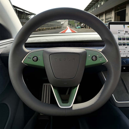 3M Matte Military Green Tesla Steering Wheel Trim Decal Kit (3pcs) | Model 3