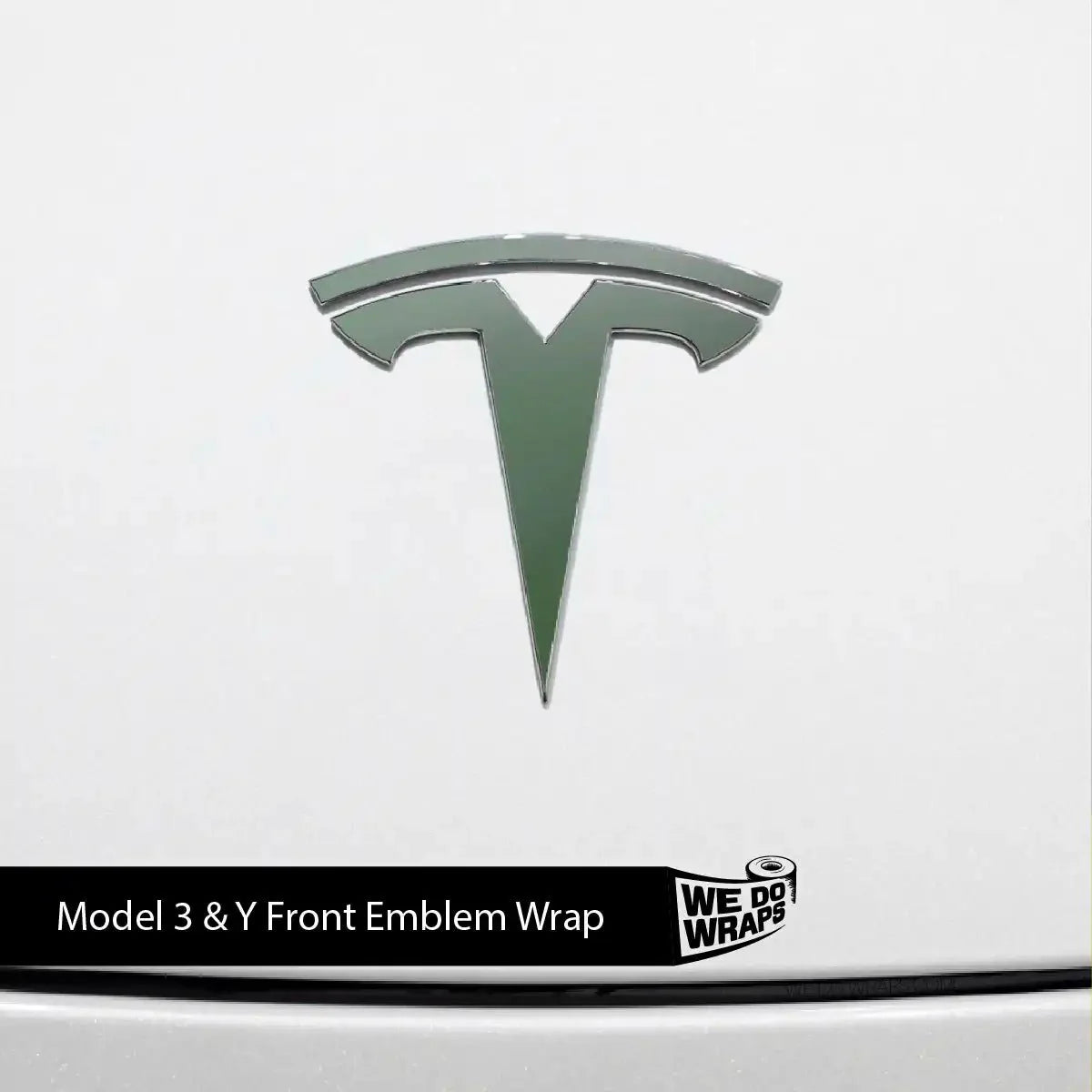 3M Matte Military Green Tesla Emblem Decals (Front + Back) | Model 3