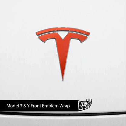 3M Matte Red Tesla Emblem Decals (Front + Back) | Model 3