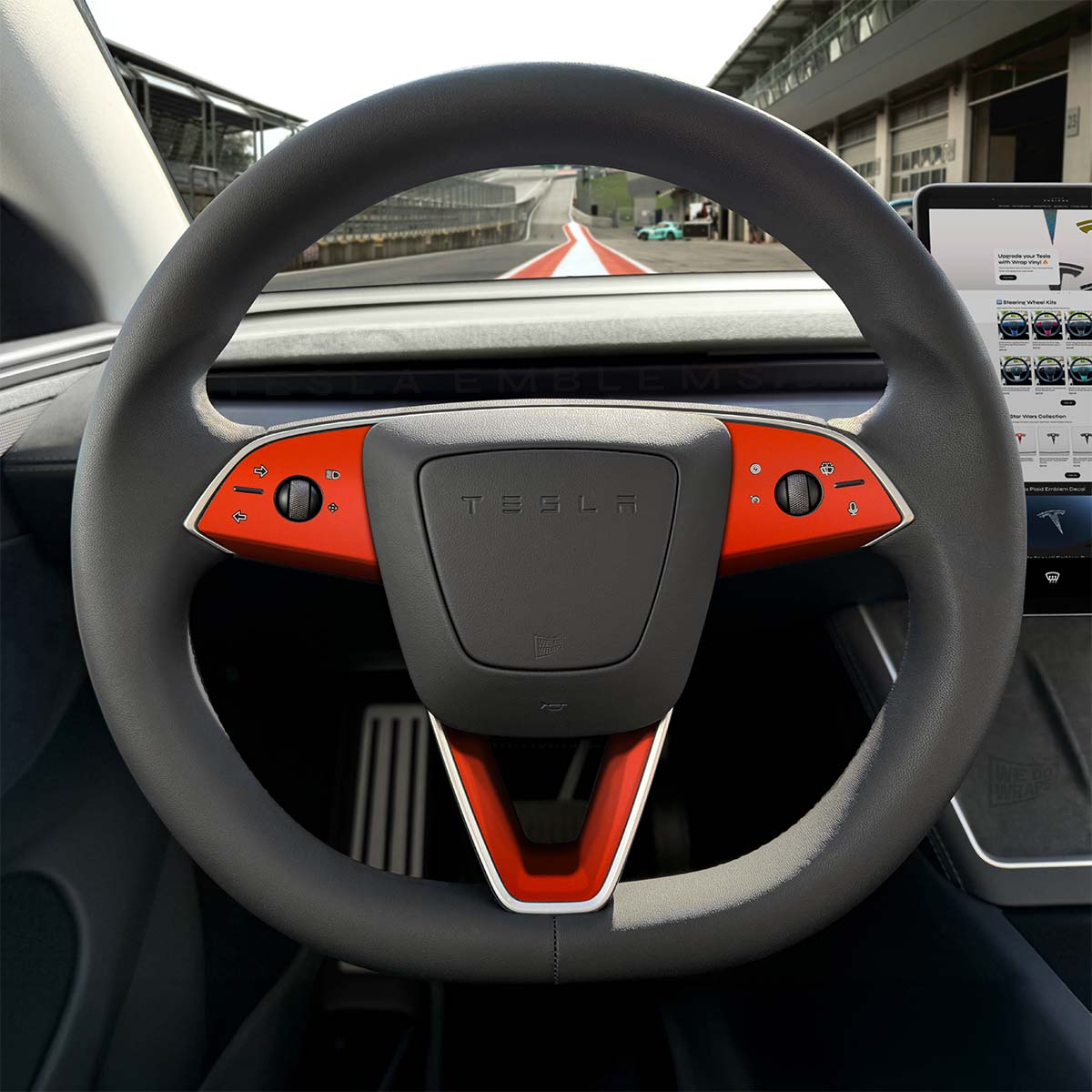 3M Matte Red Tesla Steering Wheel Trim Decal Kit (3pcs) | Model 3