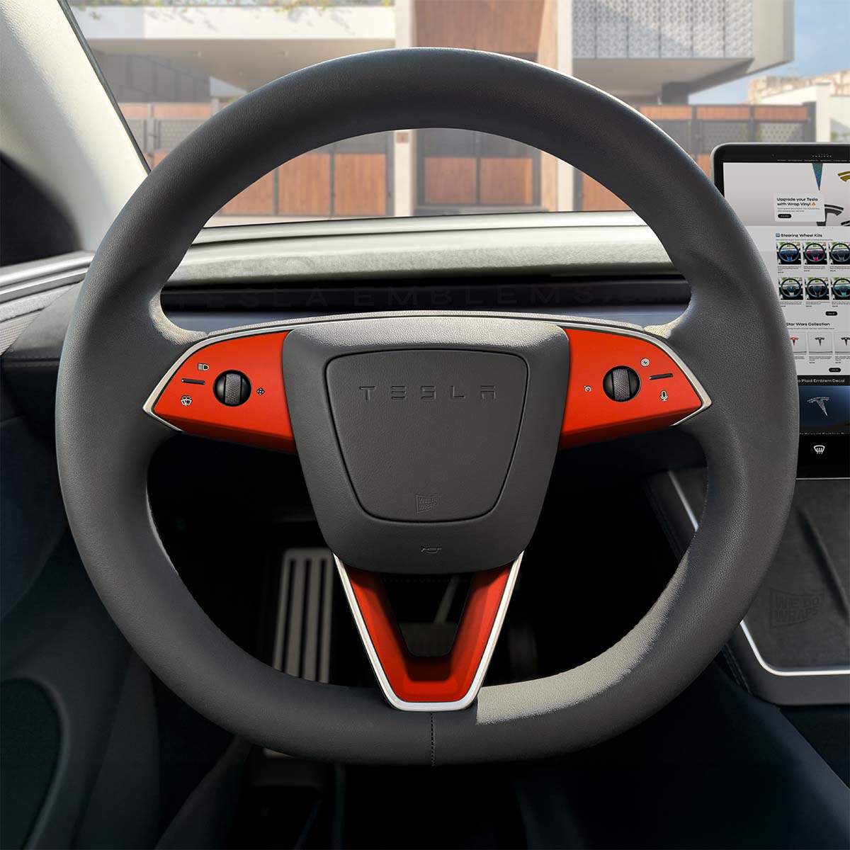 3M Matte Red Tesla Steering Wheel Trim Decal Kit (3pcs) | MY 2026+ Refresh