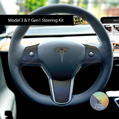 3M Satin Psychedelic Flip Tesla Steering Wheel Wrap | M3 2017-Jan 2024