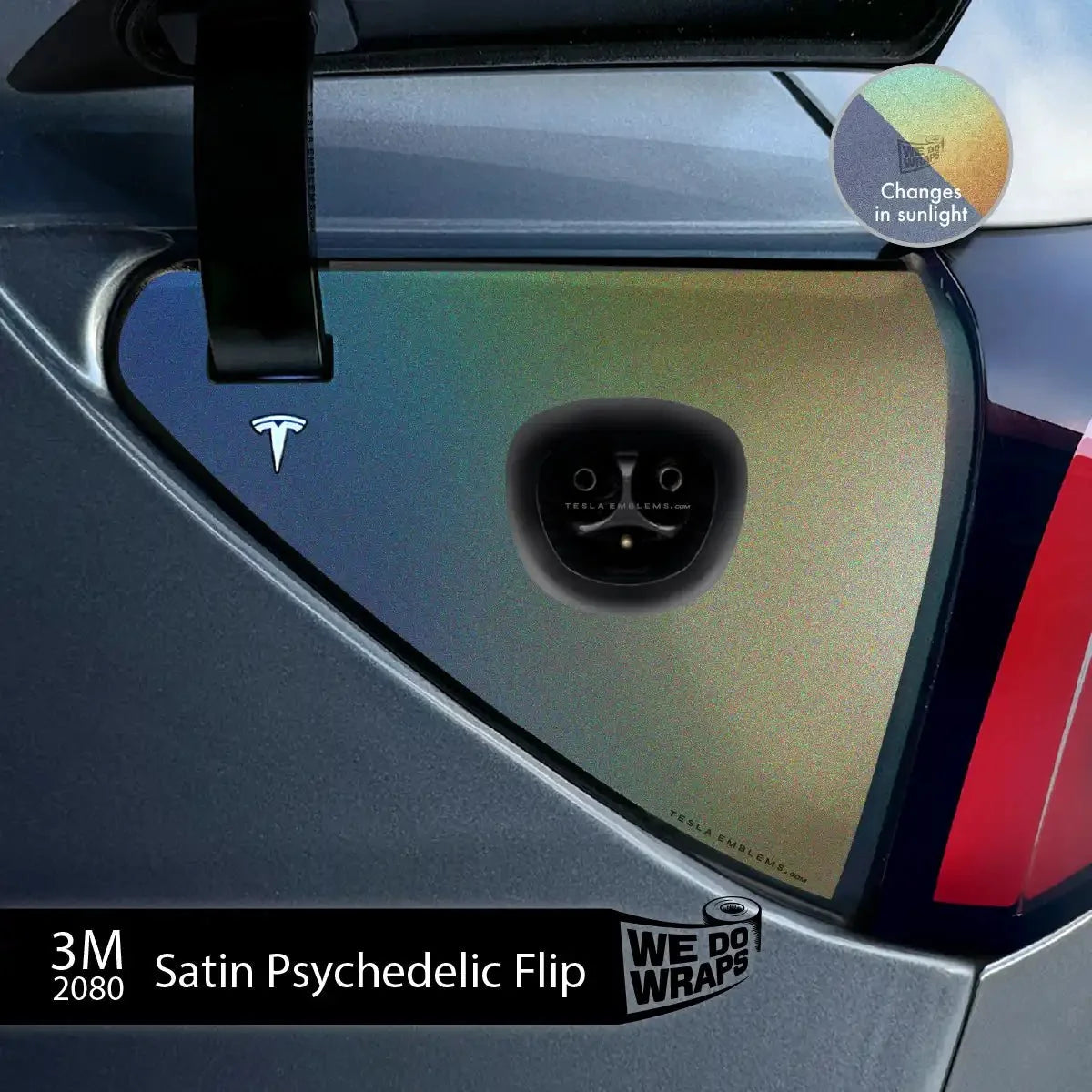 3M Satin Psychedelic Flip Tesla Charge Port Wrap | Model Y