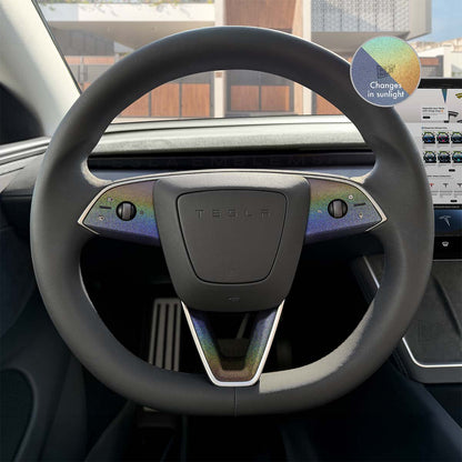 3M Satin Psychedelic Flip Tesla Steering Wheel Trim Decal Kit (3pcs) | Model 3