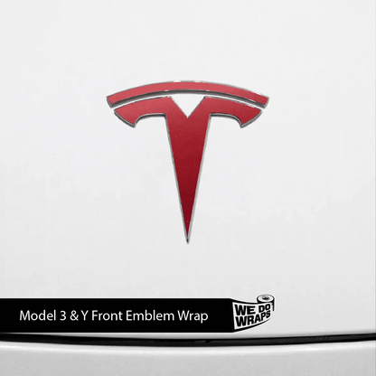 3M Satin Vampire Red Tesla Emblem Decals (Front + Back) | Model 3