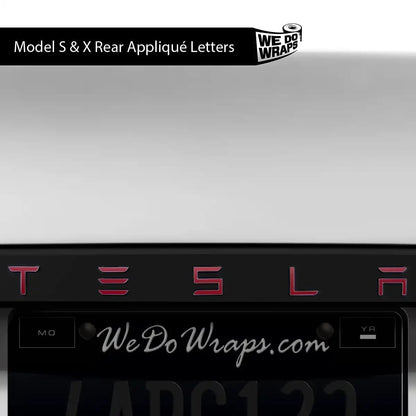 3M Satin Vampire Red Tesla Emblem Decals (Front + Back) | Model X
