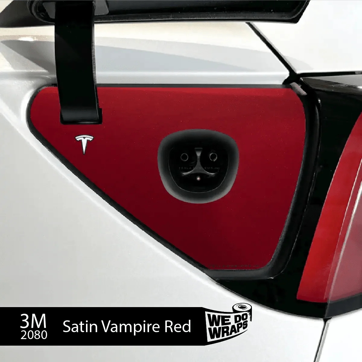 3M Satin Vampire Red Tesla Charge Port Wrap | Model 3