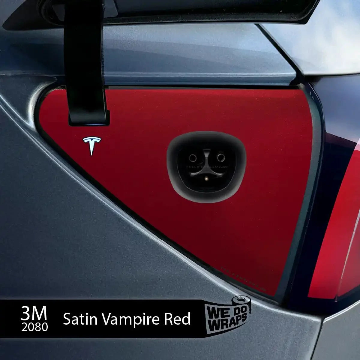 3M Satin Vampire Red Tesla Charge Port Wrap | Model 3