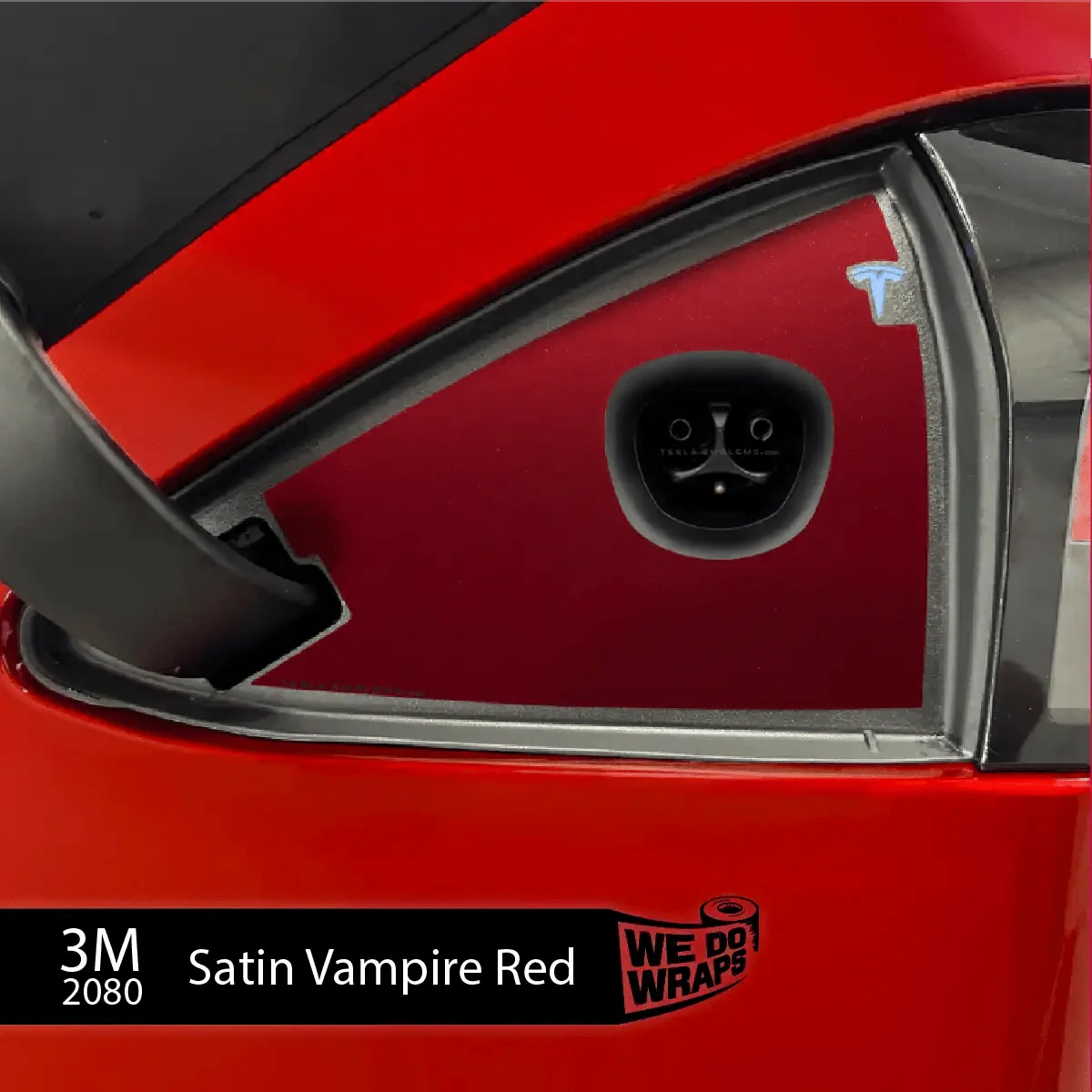 3M Satin Vampire Red Tesla Charge Port Wrap | Model S