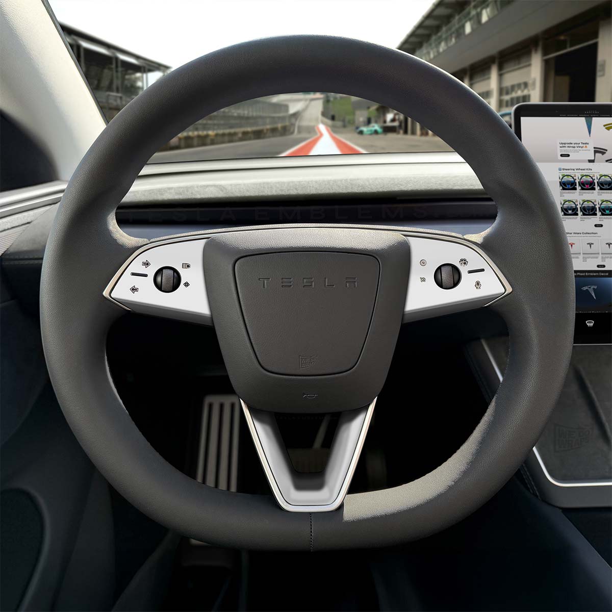 3M Satin White Tesla Steering Wheel Trim Decal Kit (3pcs) | Model 3