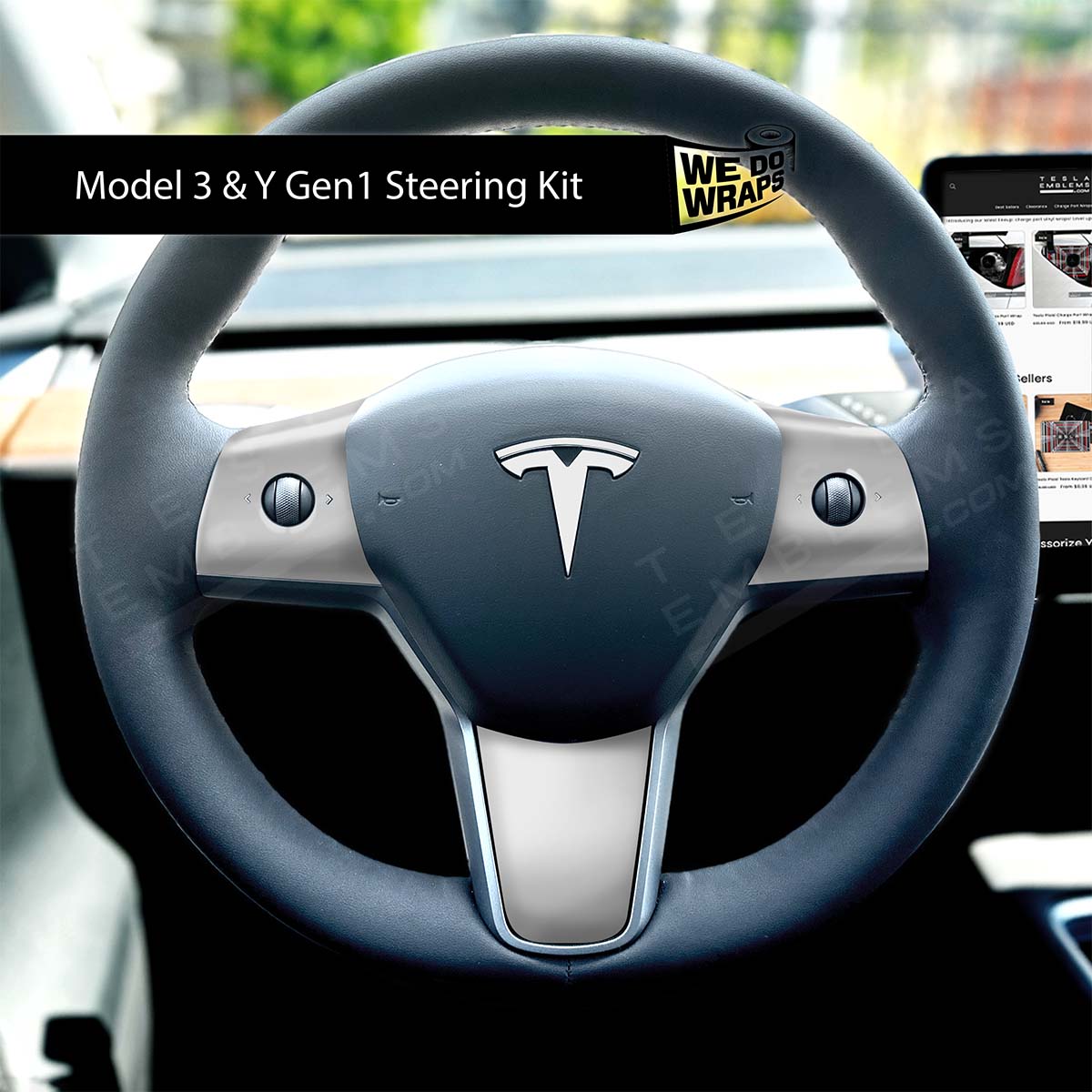 3M Satin White Tesla Steering Wheel Wrap | MY 2019-'25