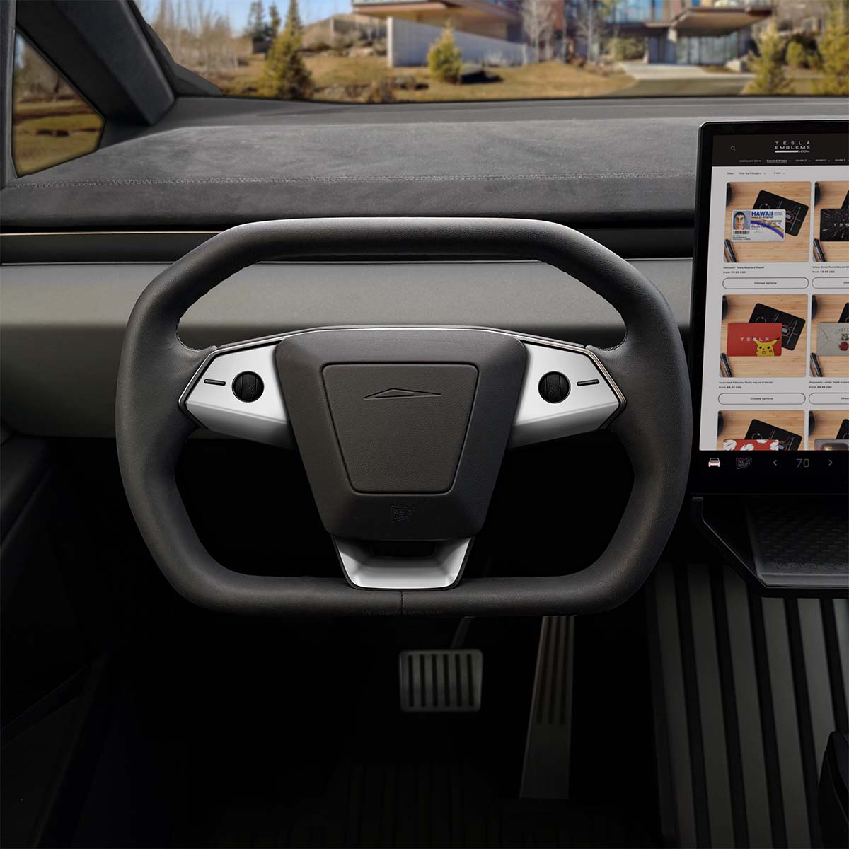 3M Satin White Tesla Steering Wheel Trim Decal Kit (3pcs) | Cybertruck