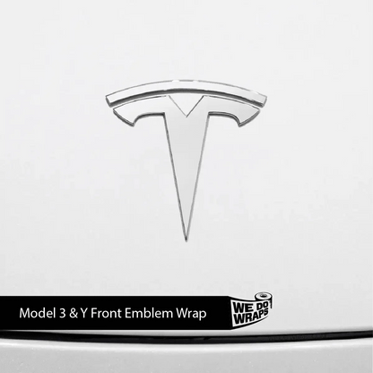 3M Satin White Tesla Emblem Decals (Front + Back) | Model 3