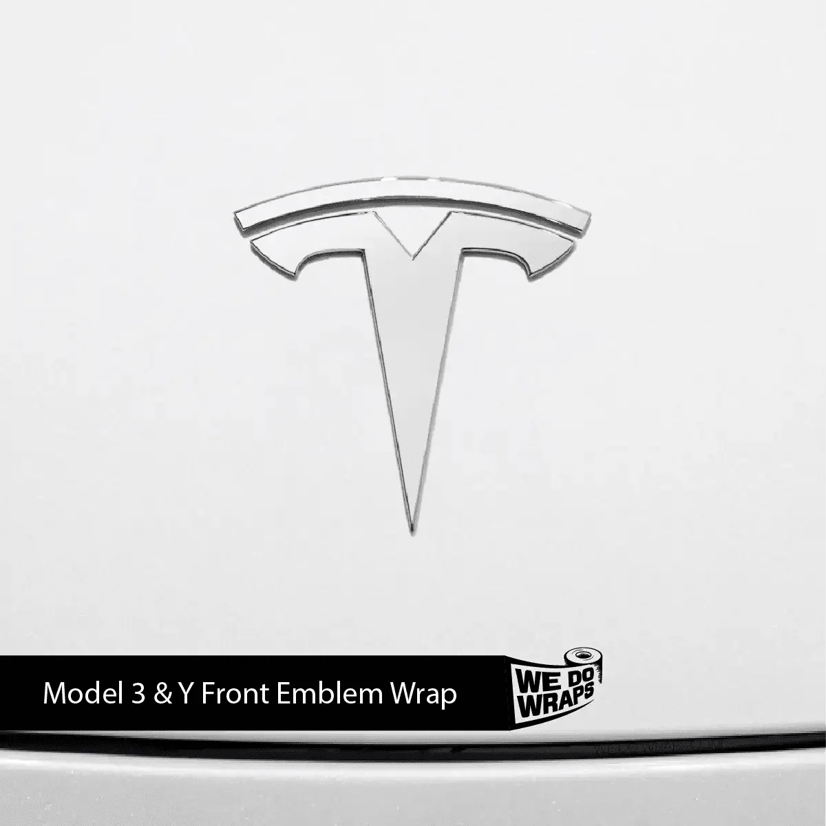 3M Satin White Tesla Emblem Decals (Front + Back) | Model Y