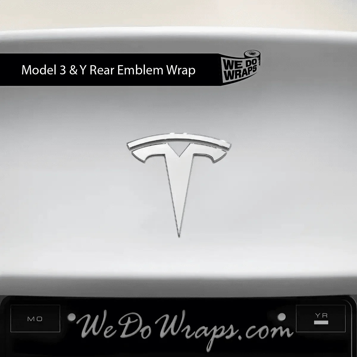 3M Satin White Tesla Emblem Decals (Front + Back) | Model 3