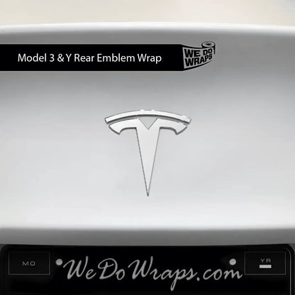 3M Satin White Tesla Emblem Decals (Front + Back) | Model Y