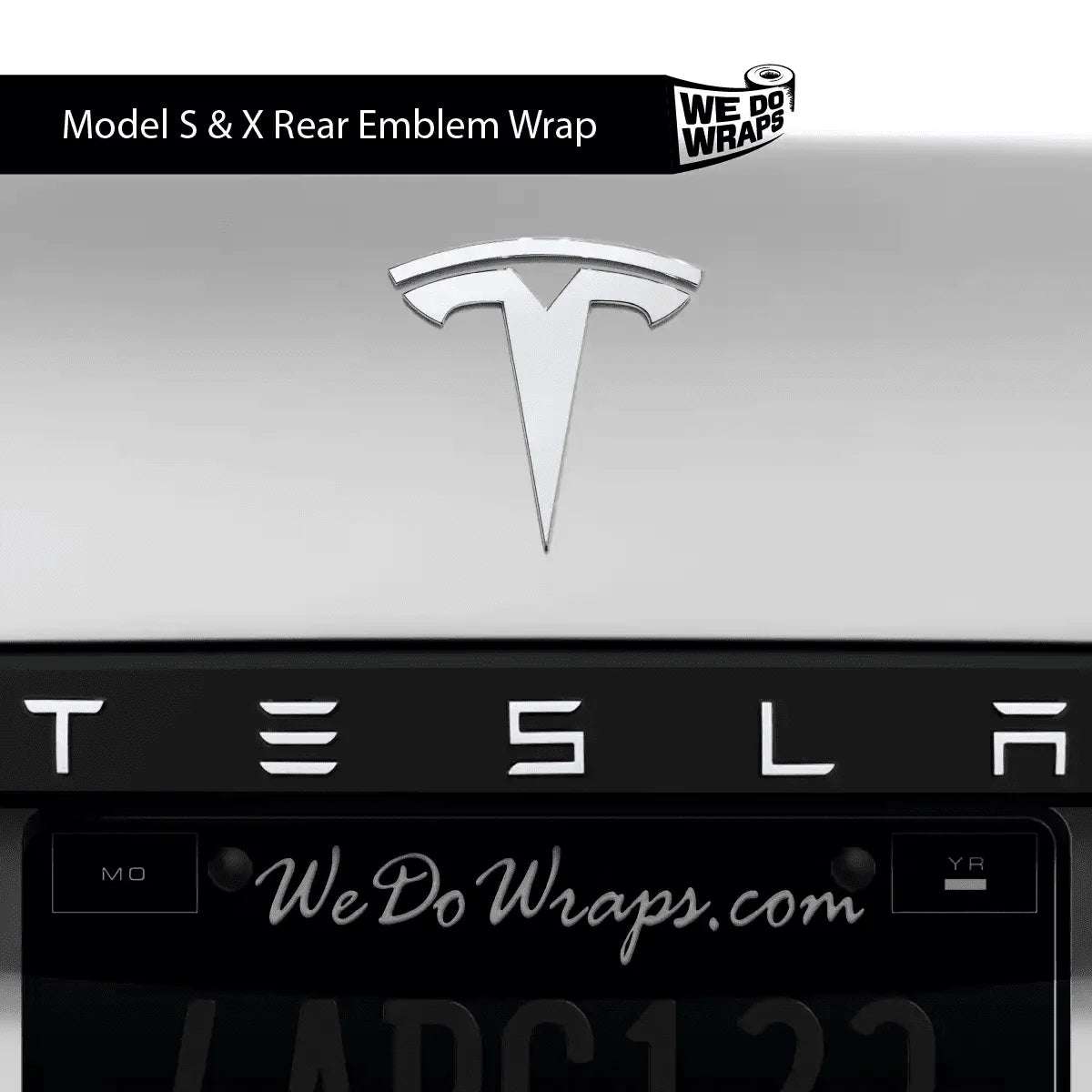 3M Satin White Tesla Emblem Decals (Front + Back) | Model S
