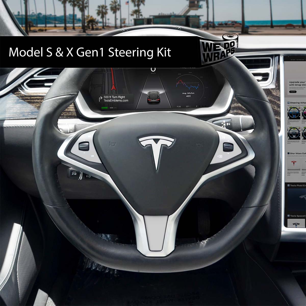 3M Satin White Tesla Steering Wheel Wrap | Model X