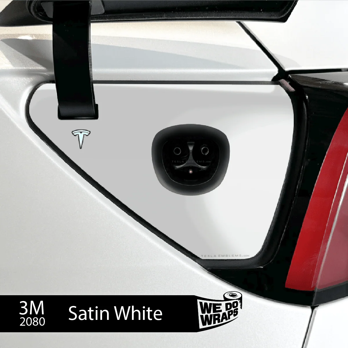 3M Satin White Tesla Charge Port Wrap | Model Y