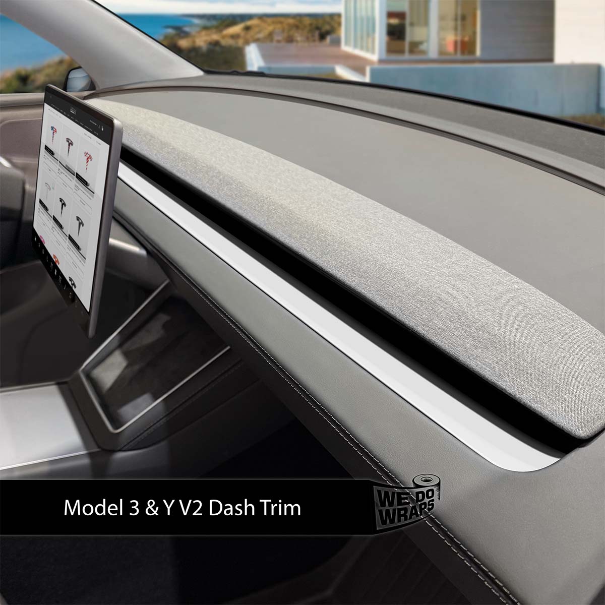 3M Satin White Tesla Dash Trim Wrap | Model Y 2026