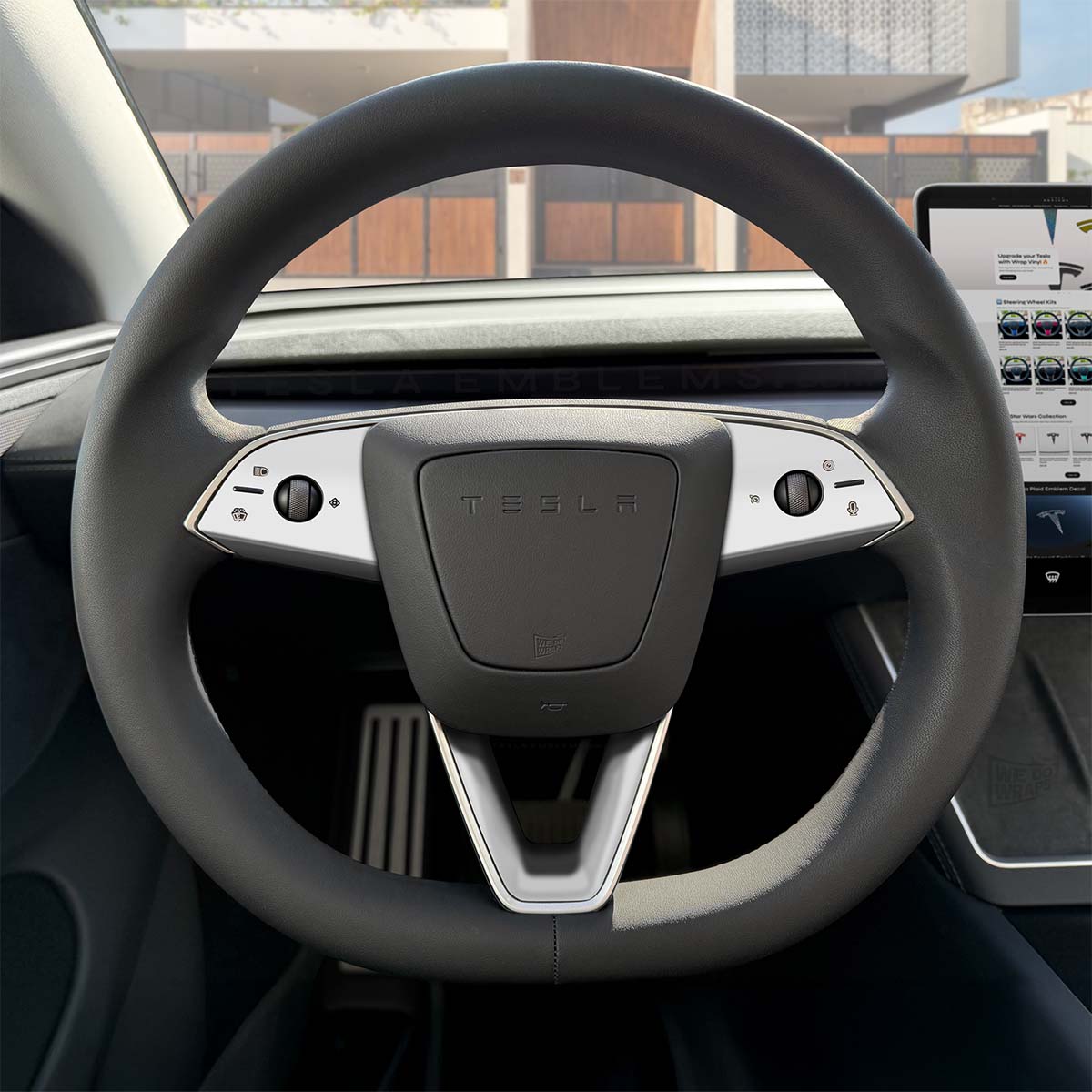3M Satin White Tesla Steering Wheel Trim Decal Kit (3pcs) | Model 3