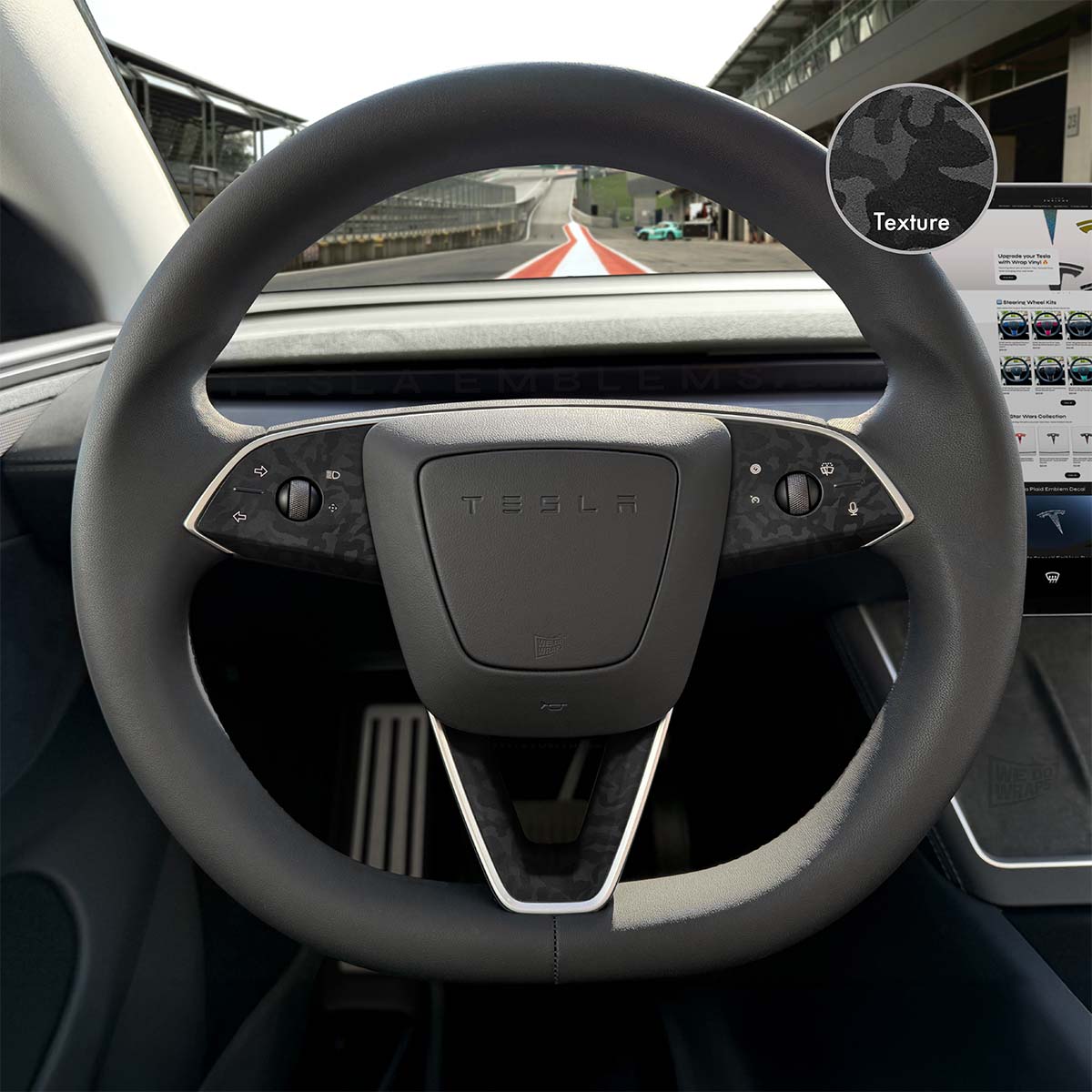 3M Shadow Black Camo Tesla Steering Wheel Trim Decal Kit (3pcs) | Model 3