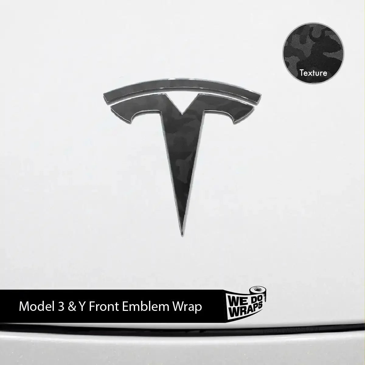 3M Shadow Black Camo Tesla Emblem Decals (Front + Back) | Model Y