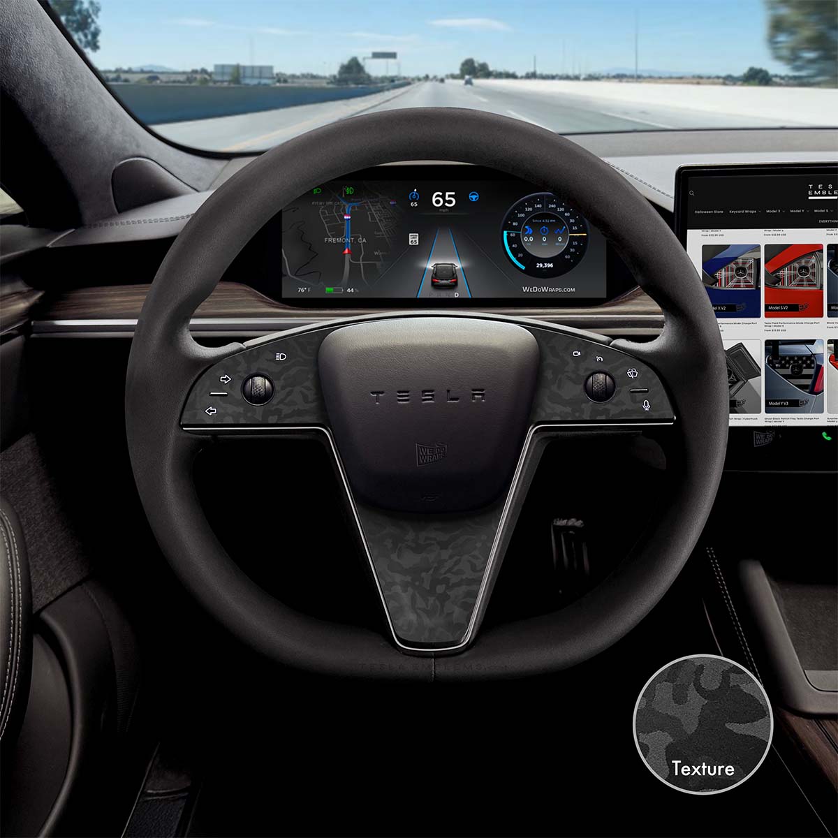 3M Shadow Black Camo Tesla Steering Wheel Trim Decal Kit (3pcs) | Model S ’21-26