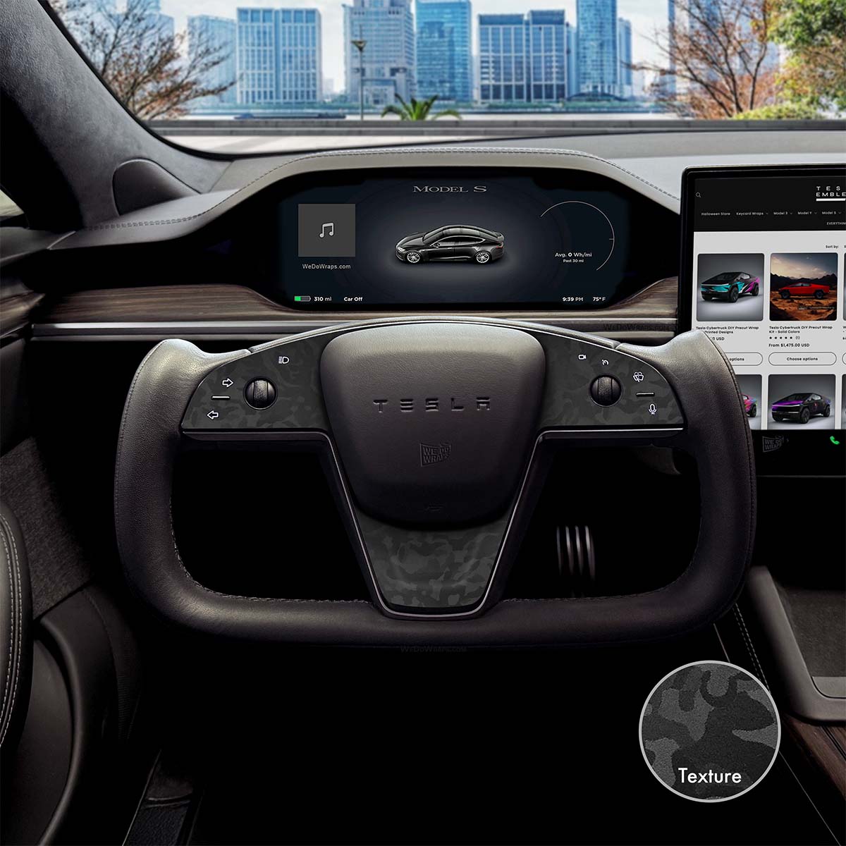 3M Shadow Black Camo Tesla Steering Wheel Trim Decal Kit (3pcs) | Model S ’21-26