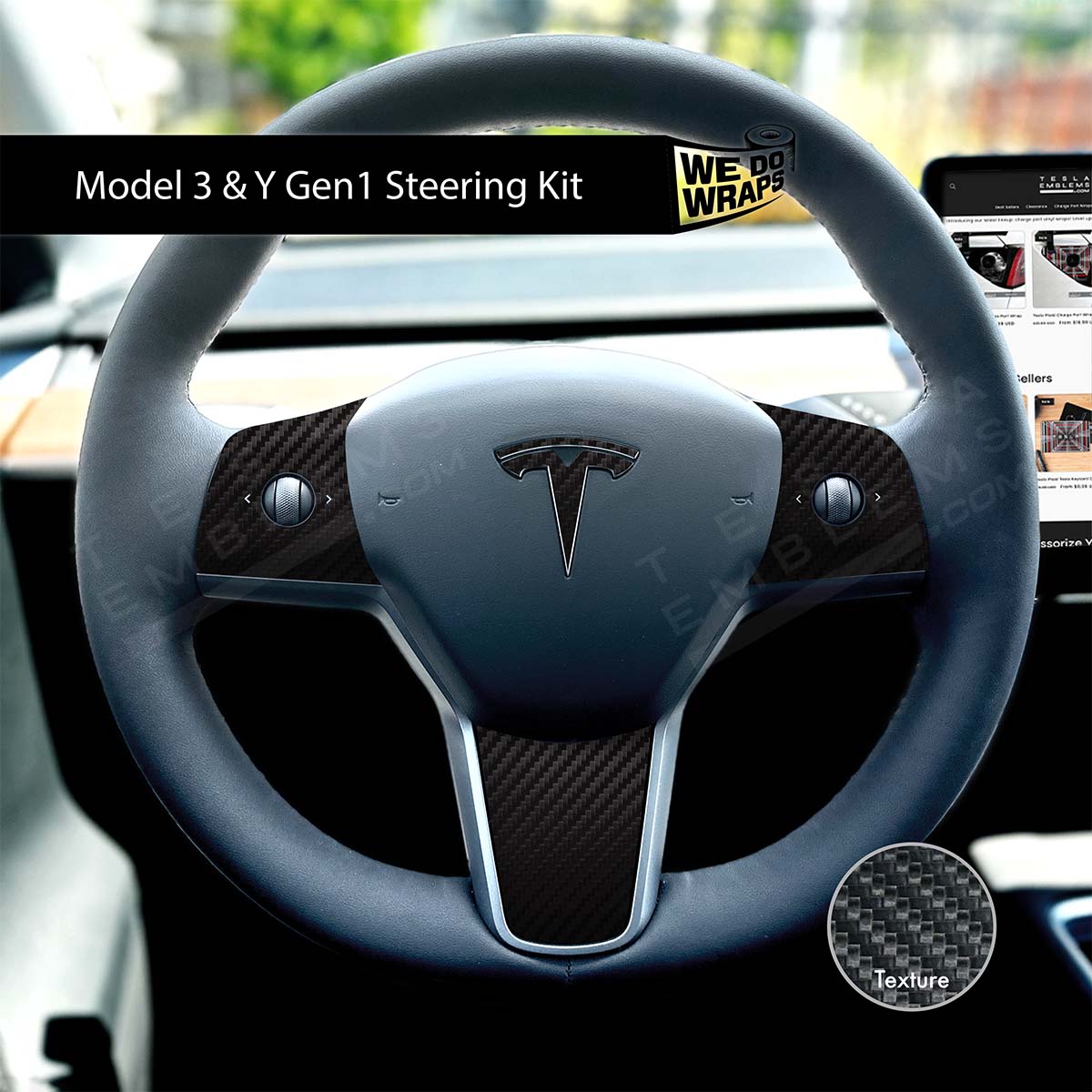 3M Carbon Fiber Tesla Steering Wheel Wrap | M3 2017-Jan 2024