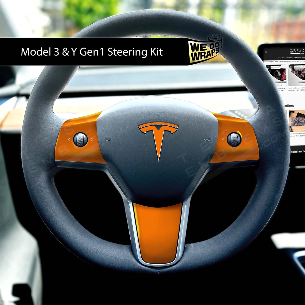 3M Gloss Deep Orange Tesla Steering Wheel Wrap | M3 2017-Jan 2024
