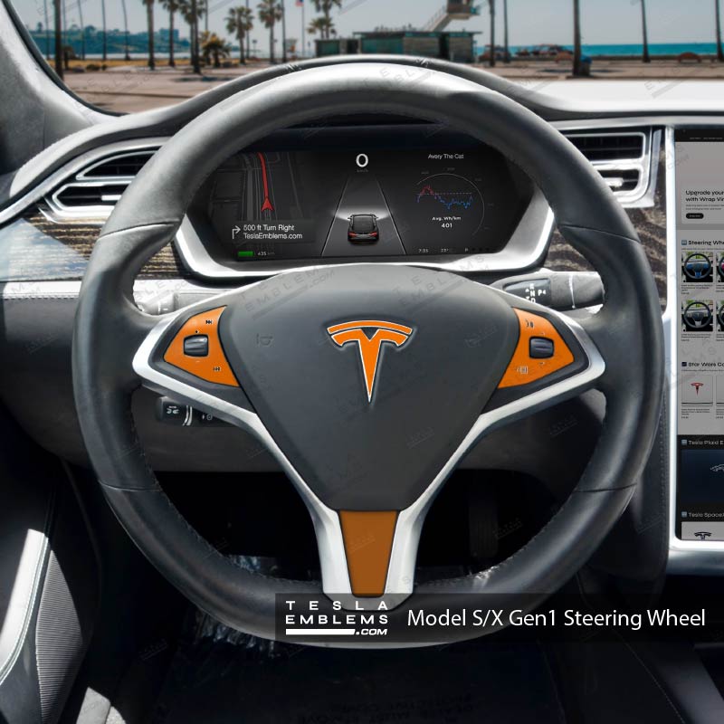 3M Gloss Deep Orange Tesla Steering Wheel Wrap | Model S