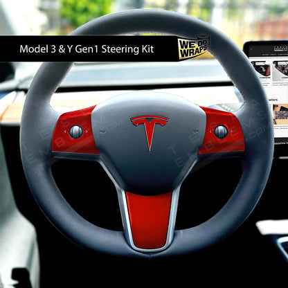 3M Gloss Dragon Fire Red Tesla Steering Wheel Wrap| M3 2017-Jan 2024