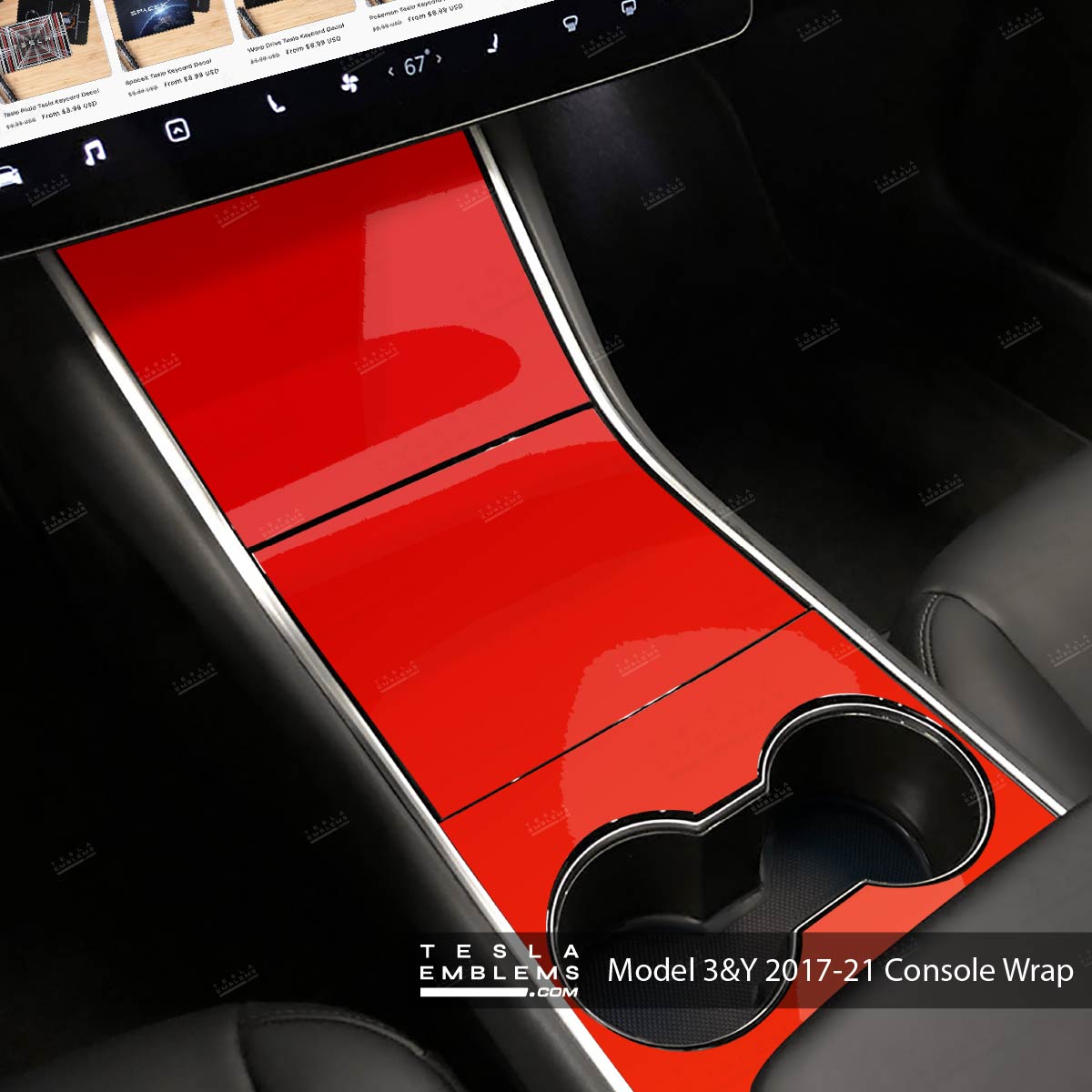 3M Gloss Hot Rod Red | Tesla Center Console Wrap Kit | Model 3 ’17-20