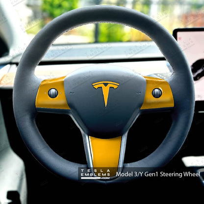 3M Gloss Sunflower Yellow Tesla Steering Wheel Wrap | M3 2017-Jan 2024