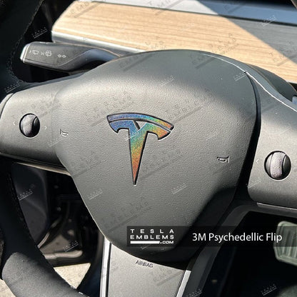 3M Satin Psychedelic Flip Tesla Emblem Decals (Front + Back) | Model X
